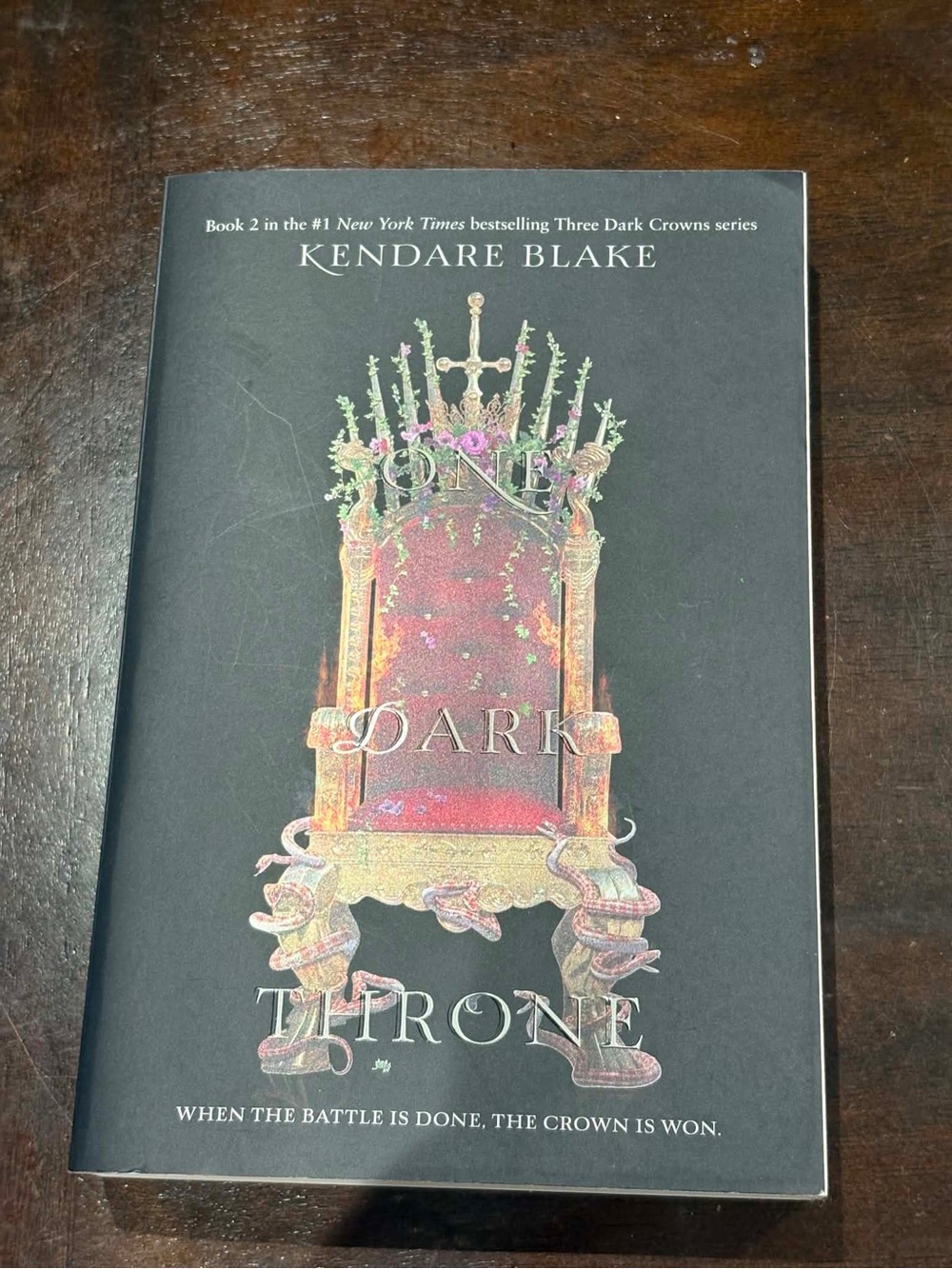 One Dark Throne by Kendare Blake - Black Cover with Gold and Red Throne